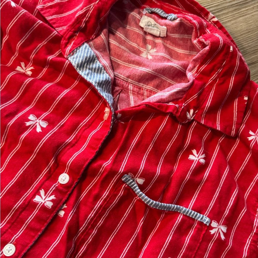 AERIE Red Striped Pajama Set with White Bow Print, EUC - Picture 2 of 2